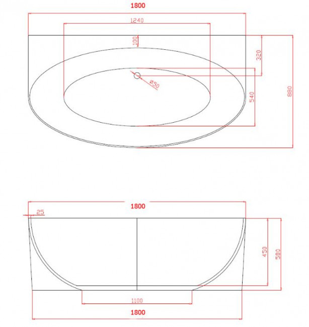 Ванна акриловая Azario CAMBRIDGE 180*88 CAM18090