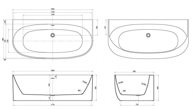 Ванна акриловая Azario CAMBRIDGE 180*88 CAM18090