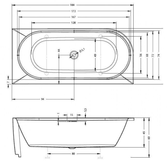 Ванна акриловая Riho Desire Corner 184*84 B088009005 с функцией Riho Fall и Riho Sparkle левая