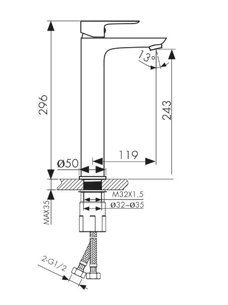 Смеситель Kaiser Cezar Black Matt 05111-2 для раковины высокий