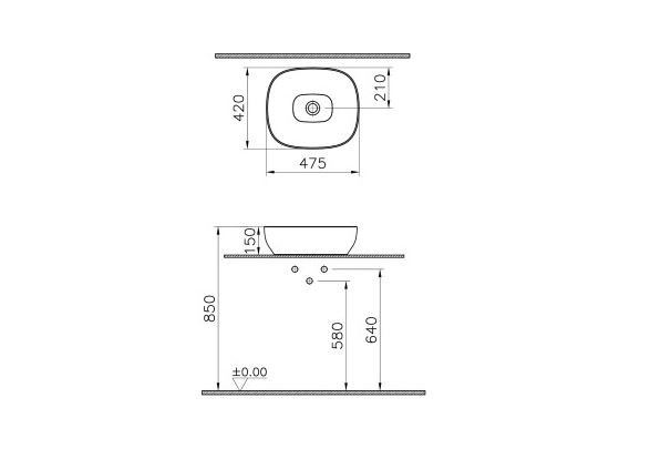 Раковина VitrA Outline Recycled 7994B066-0016 накладная матовый тауп