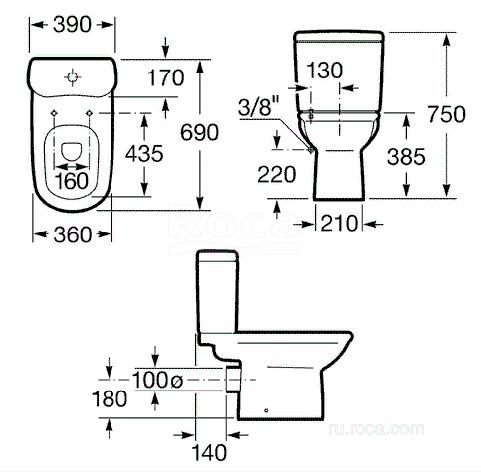 Унитаз Roca Giralda 342466000 напольный с бачком 341469000 без сиденья