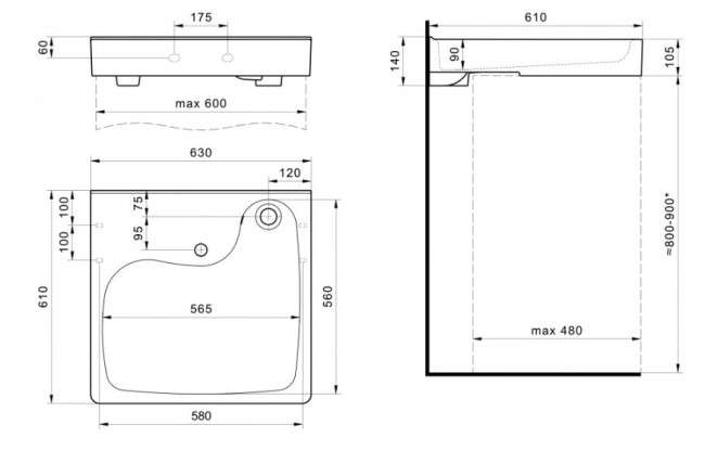 Раковина Santek Клио 60 1WH501780 над стиральной машиной с кронштейнами