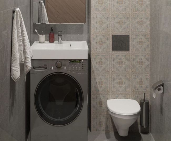 Раковина Santek Клио 60 1WH501780 над стиральной машиной с кронштейнами