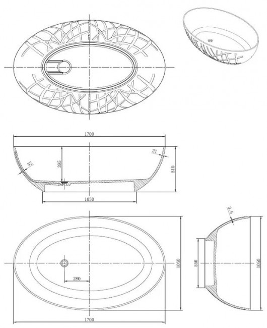 Ванна из искусственного камня NT Bagno Ciotola 170*105 NT307
