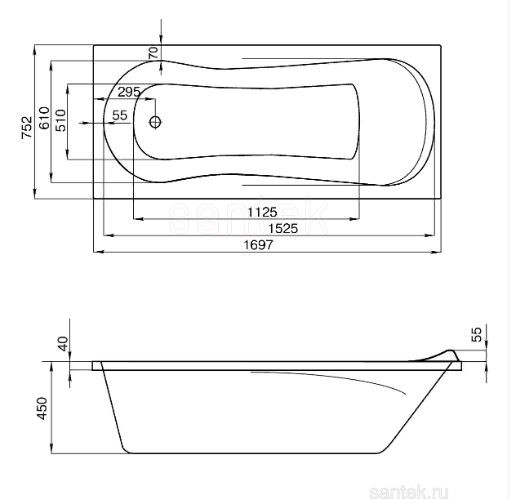 Ванна акриловая Santek Каледония 170*75 1WH302391