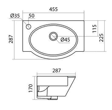Раковина Santek Форум 45 1WH110542 отверстие слева