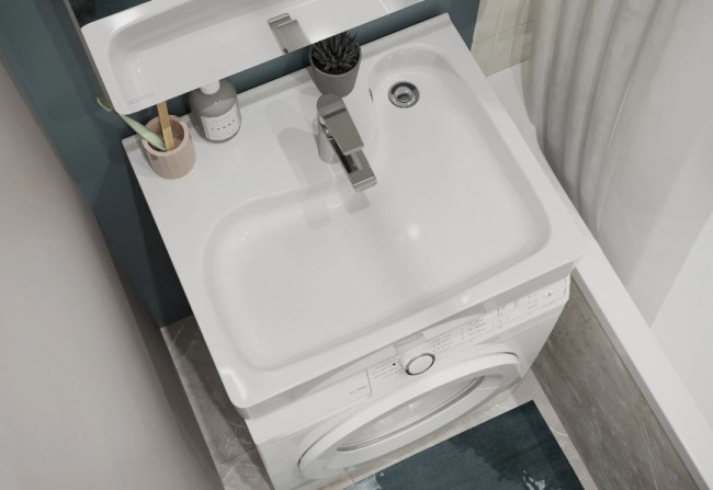 Раковина Santek Клио 50 1WH501770 над стиральной машиной с кронштейнами