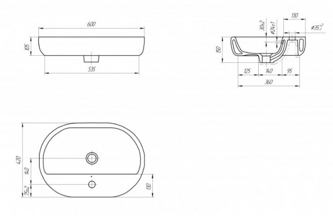 Раковина Cersanit Caspia 60 Oval UM-CAS60/1-O накладная