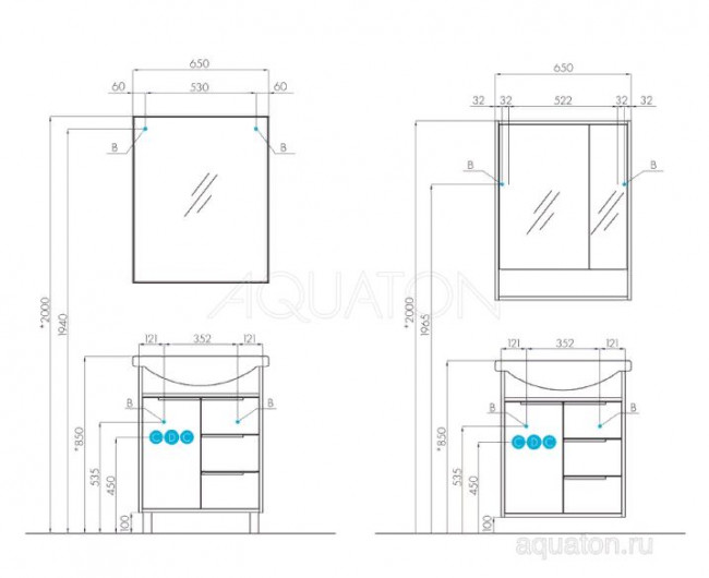Тумба под раковину Акватон Рико 65 1A213301RIB90 белая ясень фабрик