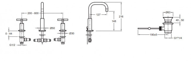 Смеситель Jacob Delafon Purist E144063-CP для раковины на три отверстия
