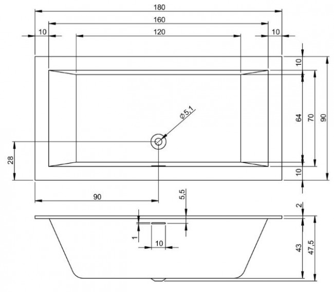 Ванна акриловая Riho Rethink Cubic 180*90 B107013005 с функцией Riho Fall