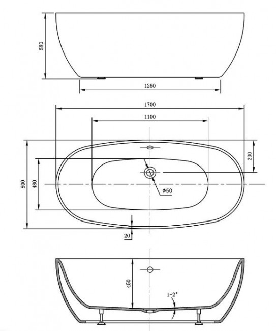 Ванна акриловая Vincea VBT-405-1700 170*80