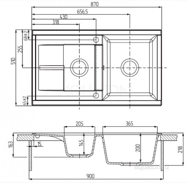 Мойка для кухни Акватон Делия 87 1A716232DE280 две чаши кофе