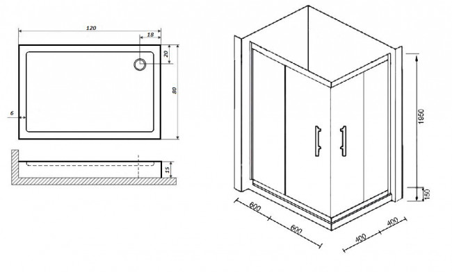 Душевой уголок Parly ZQ121G-L 120*80 левый