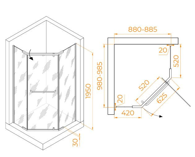 Душевой уголок RGW PA-091B 90*100 35089190-14 прозрачное
