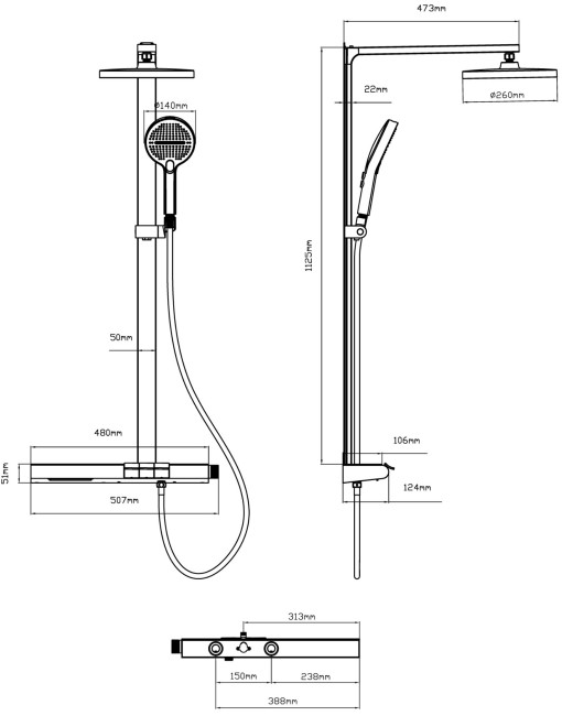 Душевая система Vincea Aspire VSFS-4AS1GM вороненая сталь