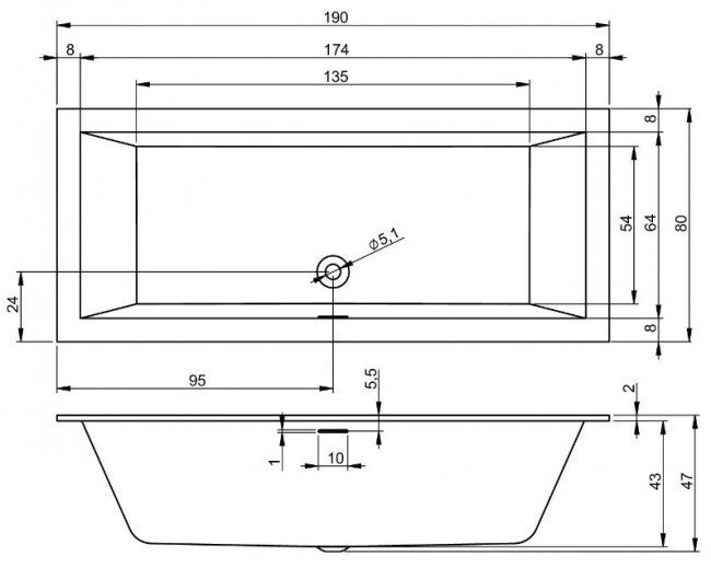 Ванна акриловая Riho Rethink Cubic 190*80 B108013005 с функцией Riho Fall