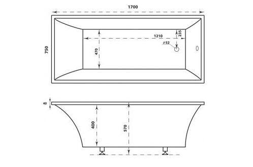 Ванна из литьевого мрамора Marmo Bagno Милано 170*75