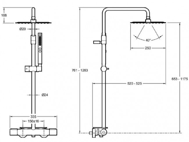 Душевая система Jacob Delafon Metro E26596-BL черная матовая с термостатом с полкой