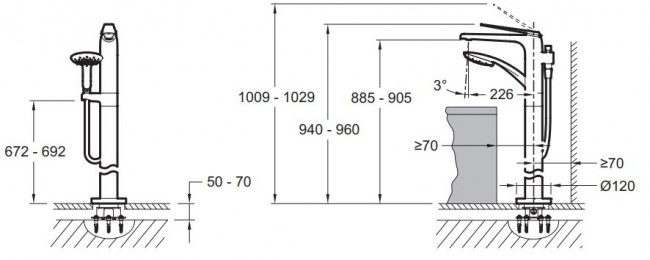 Схема: База для напольного смесителя Jacob Delafon 97904D-NF+смеситель Avid E97367-CP