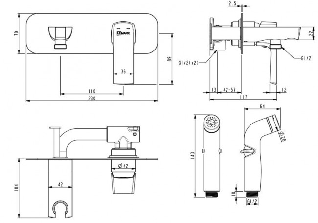 Комплект гигиенического душа Lemark Ursus LM7220BL
