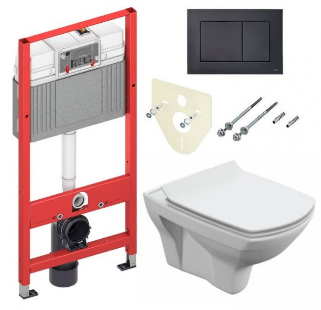 Комплект инсталляции TECE Base с безободковым унитазом Cersanit Carina XL Clean On SET-TC2-BLACK