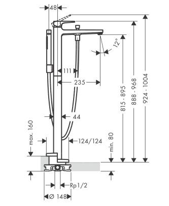 Смеситель Hansgrohe Metropol 32532140 для ванны напольный бронза