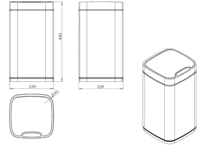 Ведро для мусора JAVA S-883B-12LG 12 литров сенсорное