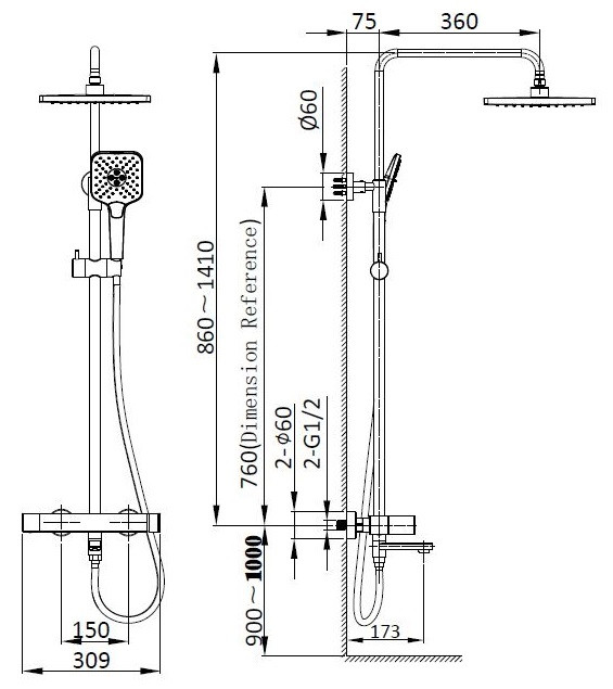 Душевая система Vincea Cube VSFS-1C1GM вороненая сталь