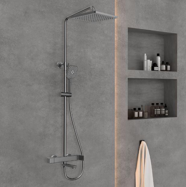 Душевая система Vincea Cube VSFS-1C1GM вороненая сталь