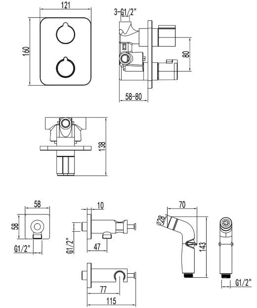 Комплект гигиенического душа Lemark Bronx LM3740BL термостат черный матовый