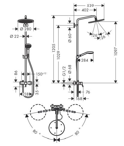 Душевая система Hansgrohe Croma Select S Showerpipe 280 1jet 26791000