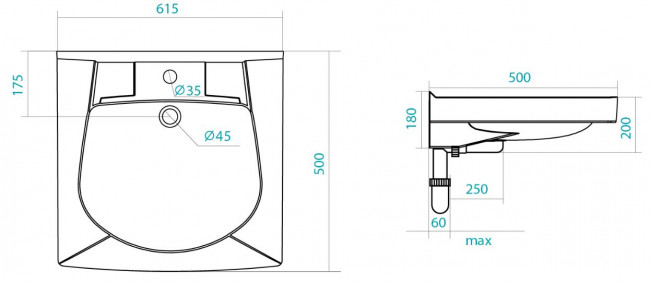 Раковина Santek Пилот 50 1.WH30.1.970 над стиральной машиной