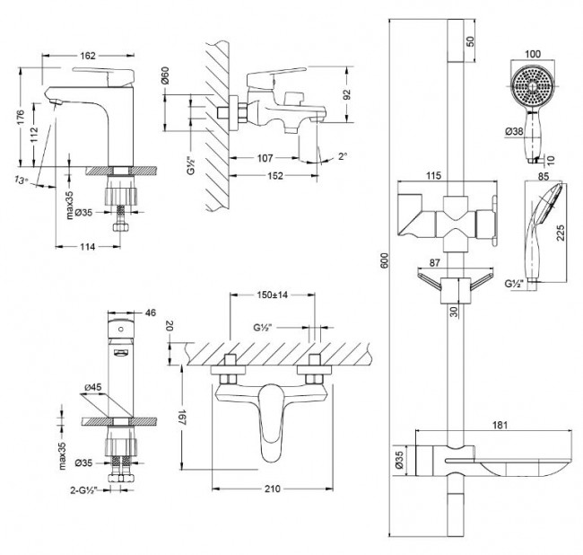 Комплект смесителей Lemark Point LM0380C 3 в 1 для ванной комнаты