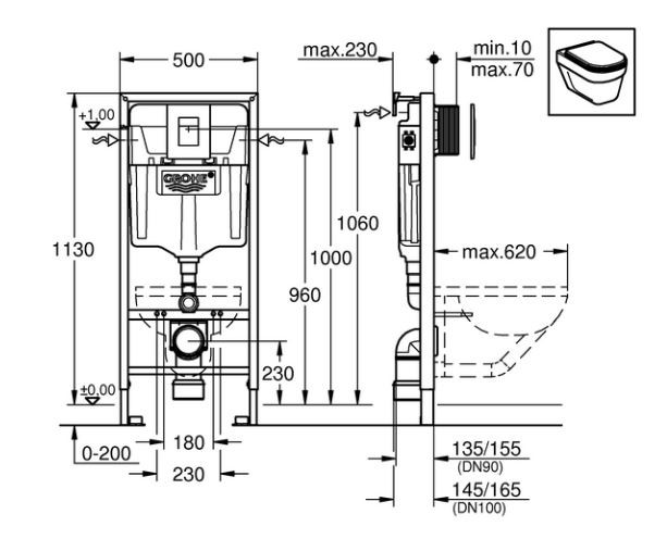 Комплект инсталляции Grohe с унитазом Grado Торнадо безободковый микролифт