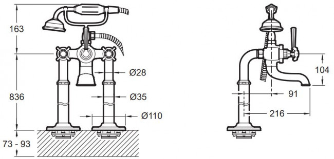 Смеситель Jacob Delafon Cleo 1889 E24314-BGG для ванны напольный