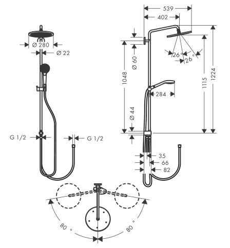 Душевая система Hansgrohe Croma Select S Showerpipe 280 1jet Reno 26793000