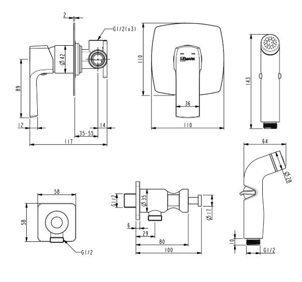 Комплект гигиенического душа Lemark Ursus LM7219BL черный матовый