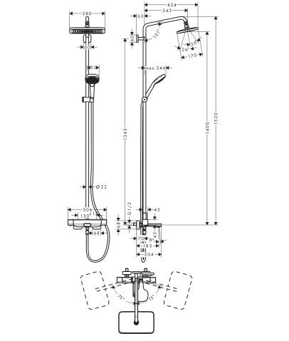 Душевая система Hansgrohe Croma E Showerpipe 280 1jet 27687000 с термостатом для ванны