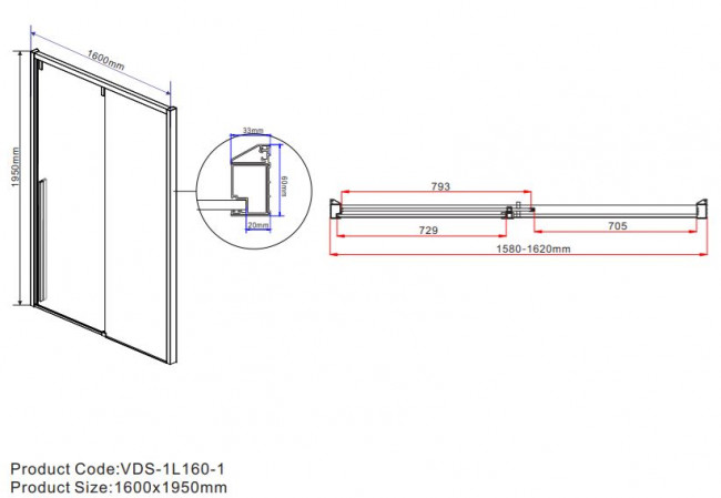 Душевая дверь Vincea Lugano 160 VDS-1L160CL-1 прозрачное