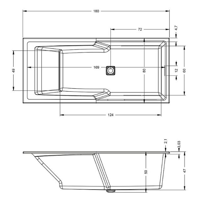 Ванна акриловая Riho Still Shower 180*80 B103013005 с функцией Riho Fall
