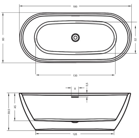 Ванна акриловая Riho Inspire Velvet 180*80 B085001220 черно-белая