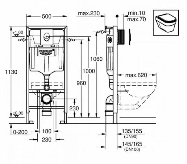 Комплект инсталляции Grohe Rapid SL с подвесным унитазом Cersanit Delfi SET-GRDEL-ov