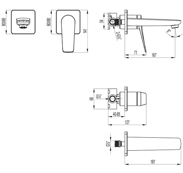 Смеситель Lemark Bronx LM3736BL для раковины настенный черный матовый