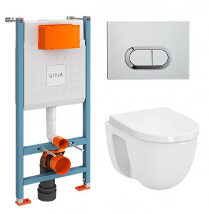 Комплект инсталляции VitrA L-Box 9005B003-7211 с безободковым унитазом S40 кнопка хром глянец