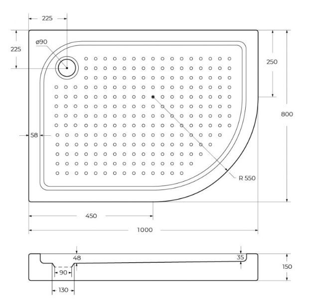Душевой поддон акриловый BelBagno TRAY-BB-RH 100*80 левый