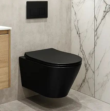 Унитаз подвесной Azario Vela AZ-2480MB смыв Торнадо безободковый черный матовый с микролифтом