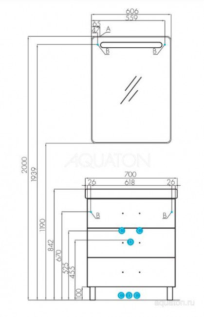 Тумба под раковину Акватон Америна 70 М 1A169001AM950 черная