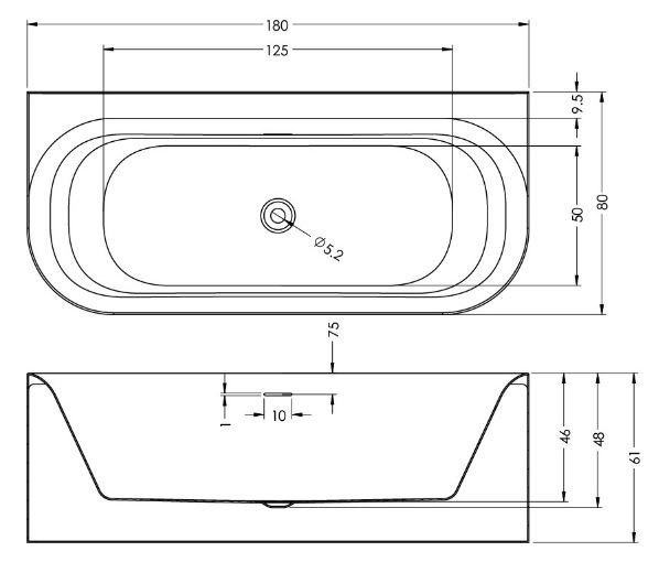 Ванна акриловая Riho Devotion back2wall 180*80 B096003005 с функцией Riho Fall